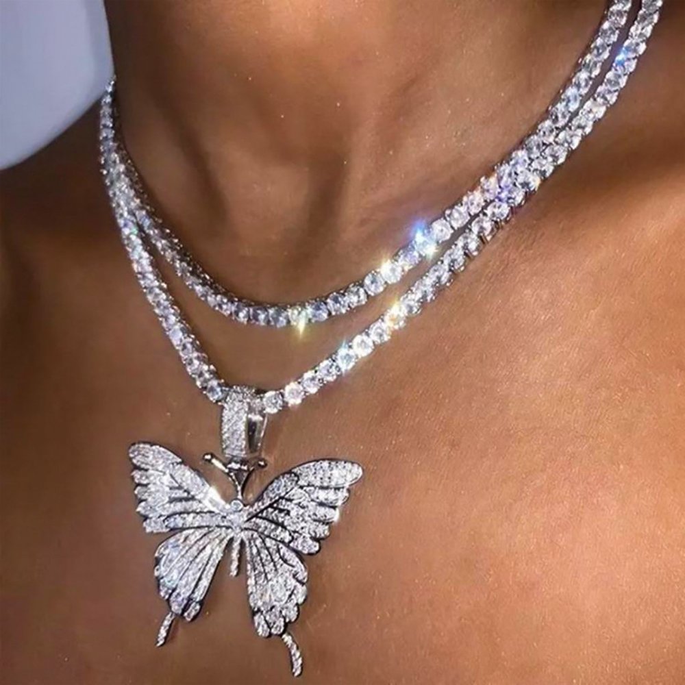 Butterfly Pendant Tennis Chain Necklace